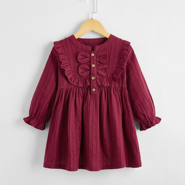 

Toddler Girls Button Front Ruffle Smock Dress, Burgundy