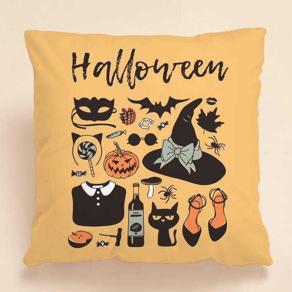 

Halloween Pumpkin Print Cushion Cover Without Filler, Multicolor