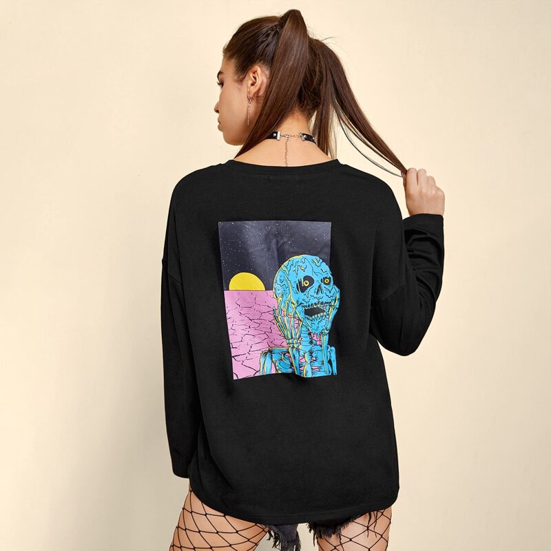 

Skull Graphic Oversized Tee, Black