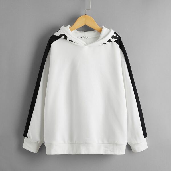 

Boys Letter Graphic Contrast Sideseam Hoodie, White