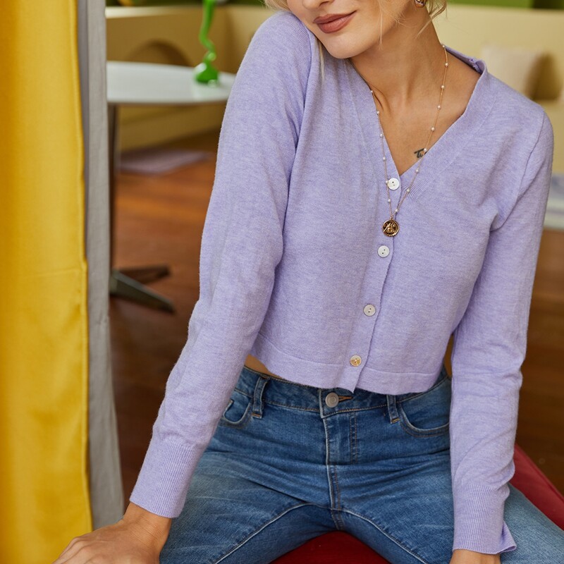

V Neck Crop Cardigan, Lilac purple