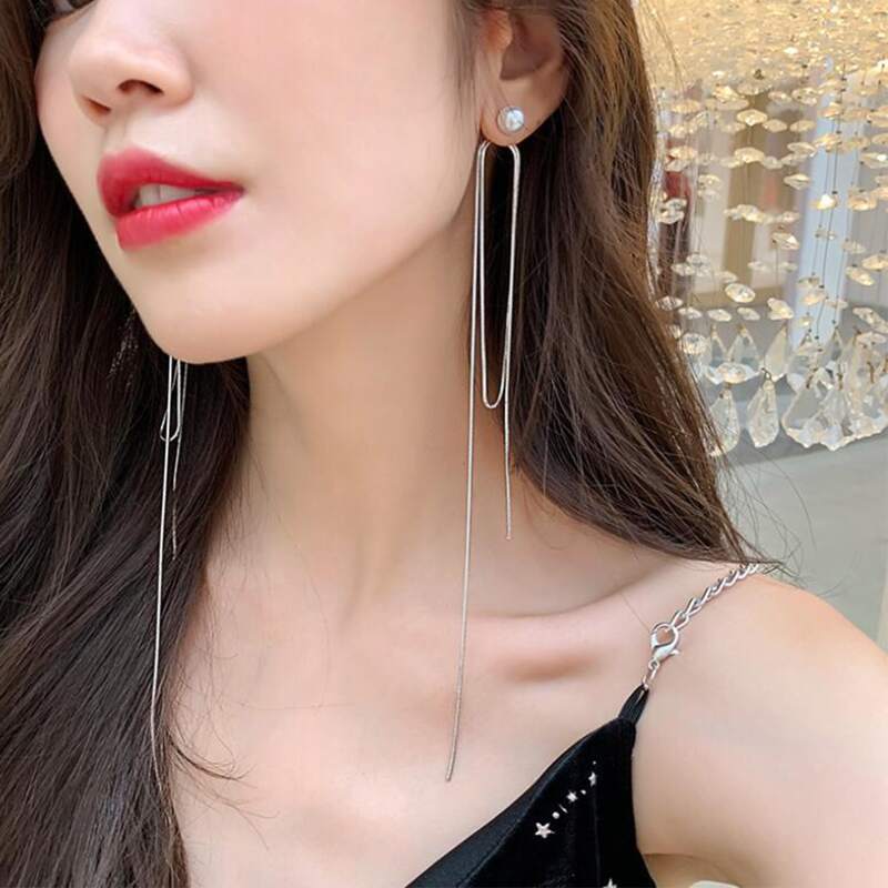 

Faux Pearl Tassel Drop Earrings, Silver