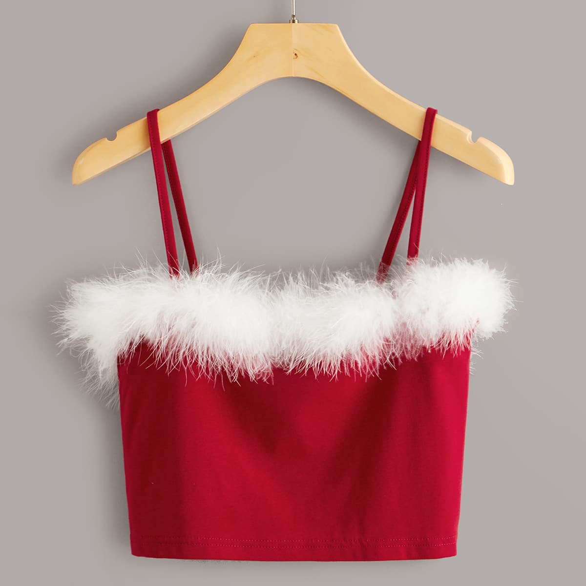 

Contrast Faux Fur Crop Cami, Red