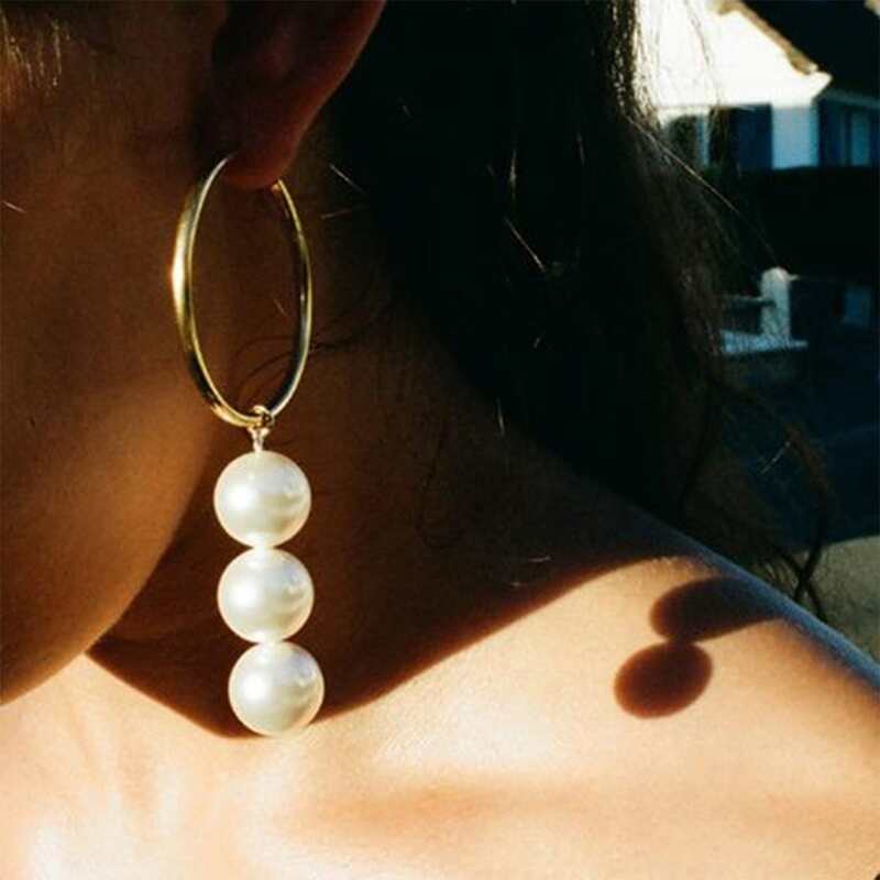 

Faux Pearl Hoop Earrings, Gold