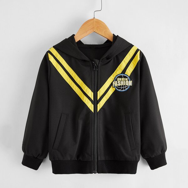 

Toddler Boys Chevron Tape Patched Zip Up Hoodie, Black