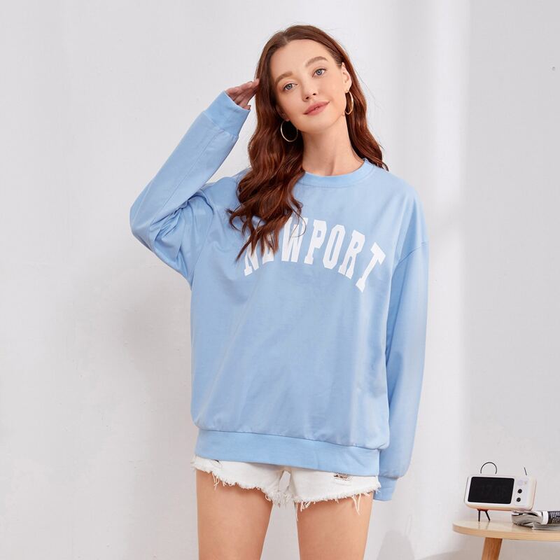 

Letter Graphic Oversized Sweatshirt, Baby blue