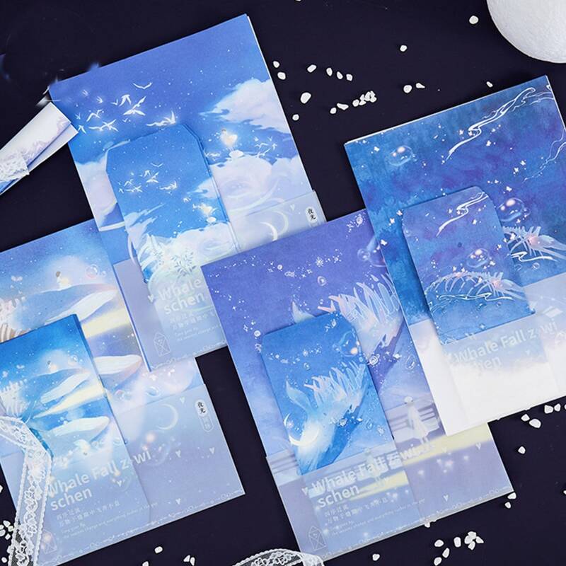 

9pcs Cartoon Graphic Random Envelope & Writing Paper, Multicolor