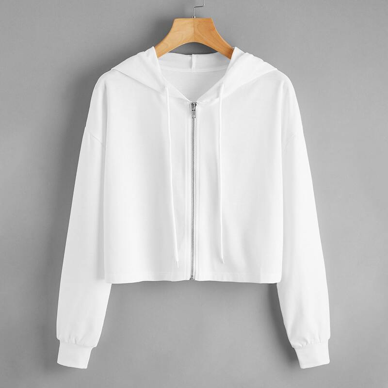 

Solid Zip Up Hoodie, White
