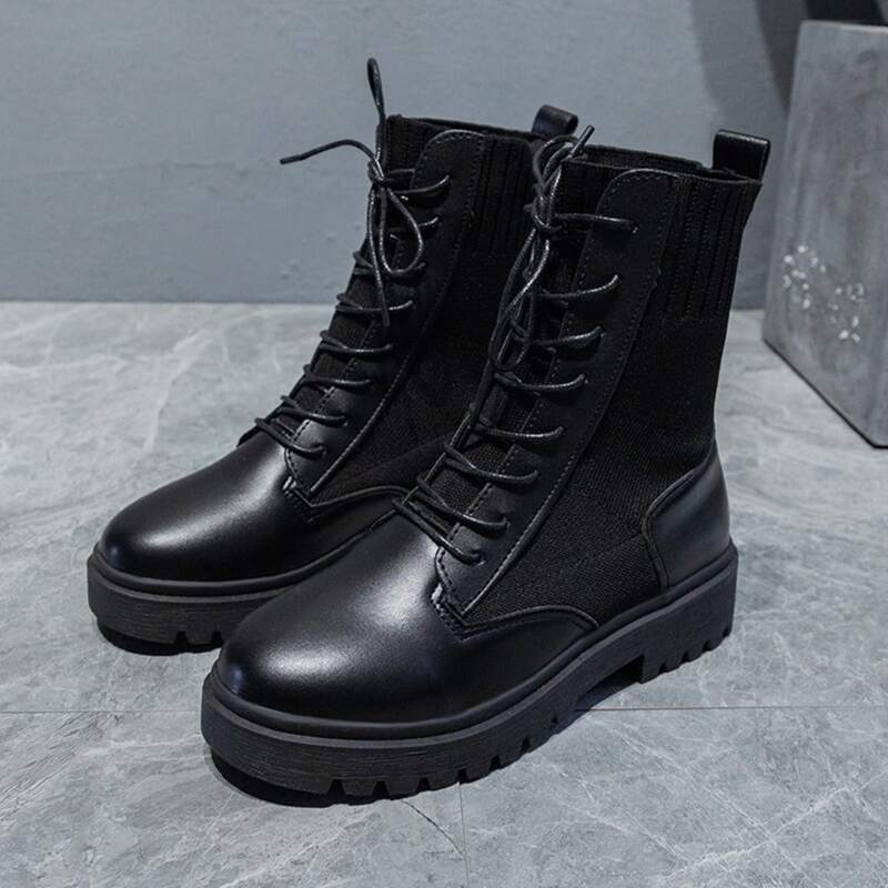 

Lace-up Combat Sock Boots, Black