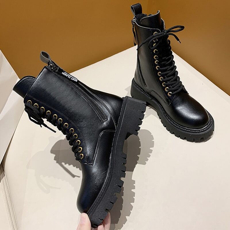

Lace-up Front Combat Boots, Black