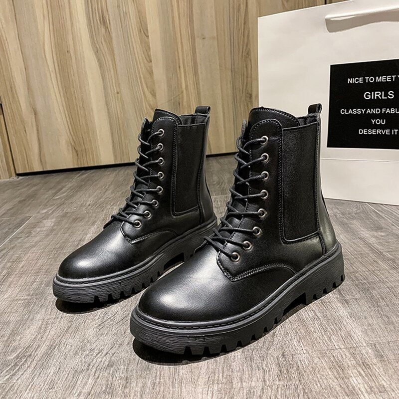 

Lace-up Front Combat Boots, Black