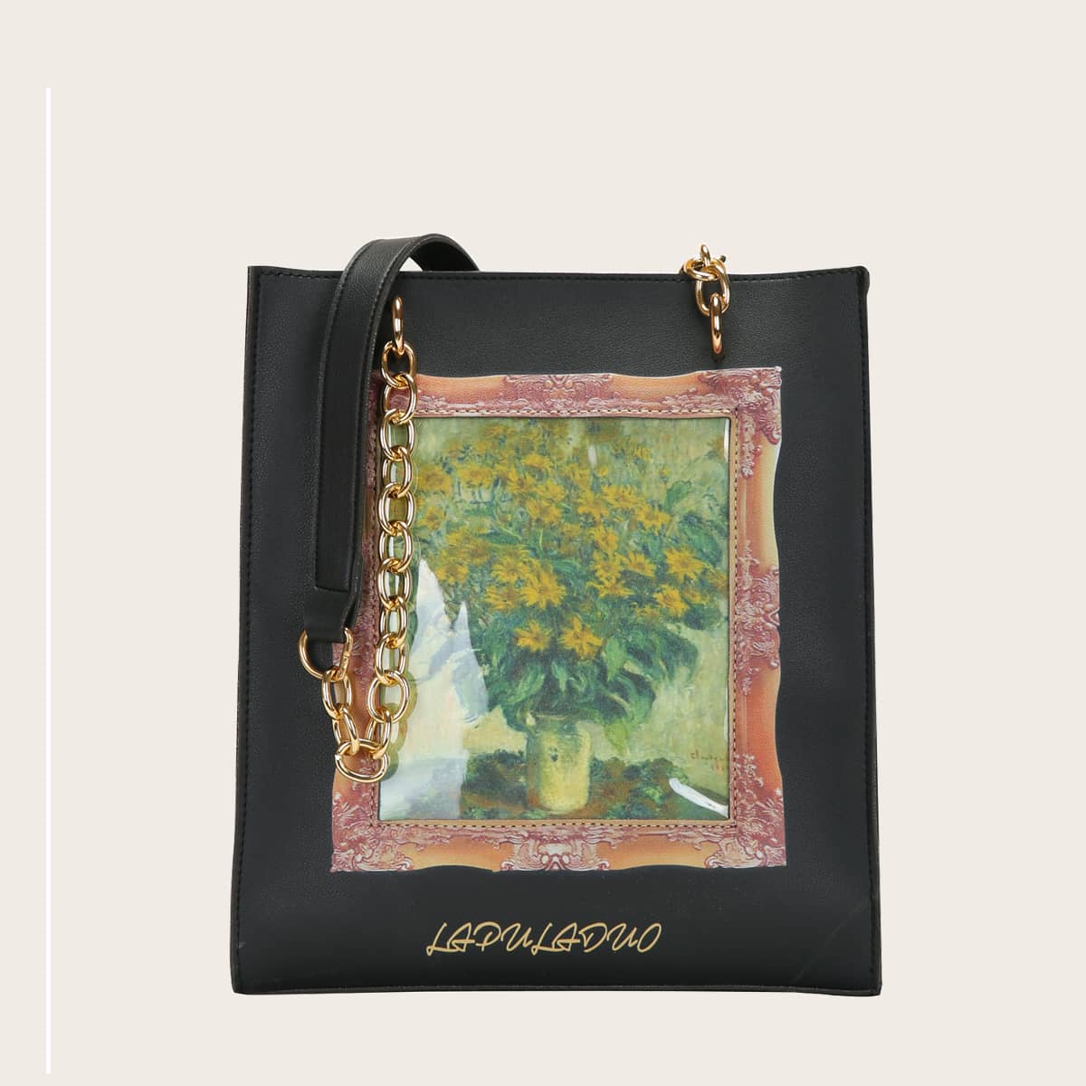 

Floral Pattern Tote Bag, Black
