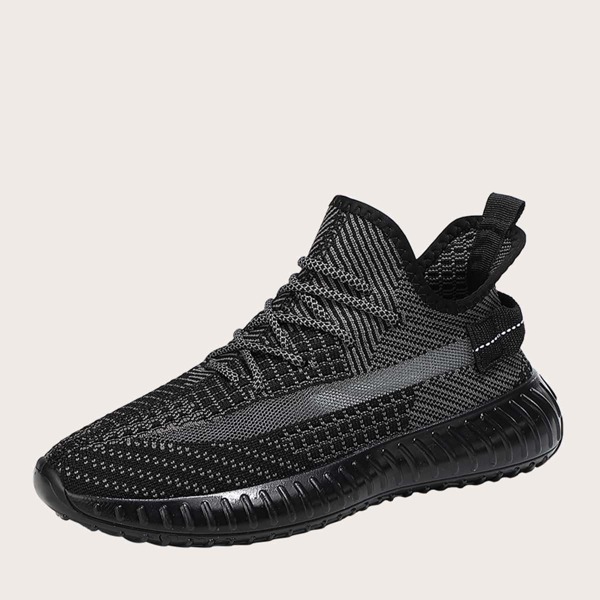 

Men Lace Up Decor Knit Sneakers, Black