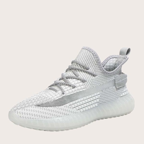 

Men Lace Up Decor Knit Sneakers, Grey