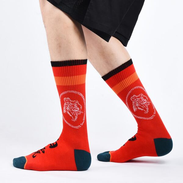 

Men Chinese Letter Graphic Crew Socks, Multicolor