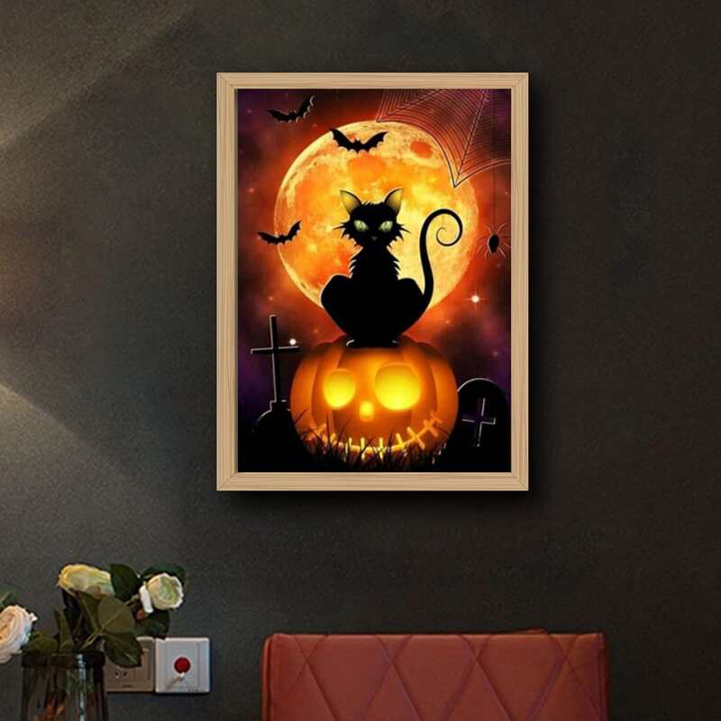 

Halloween Cat Print DIY Diamond Painting Without Frame, Multicolor