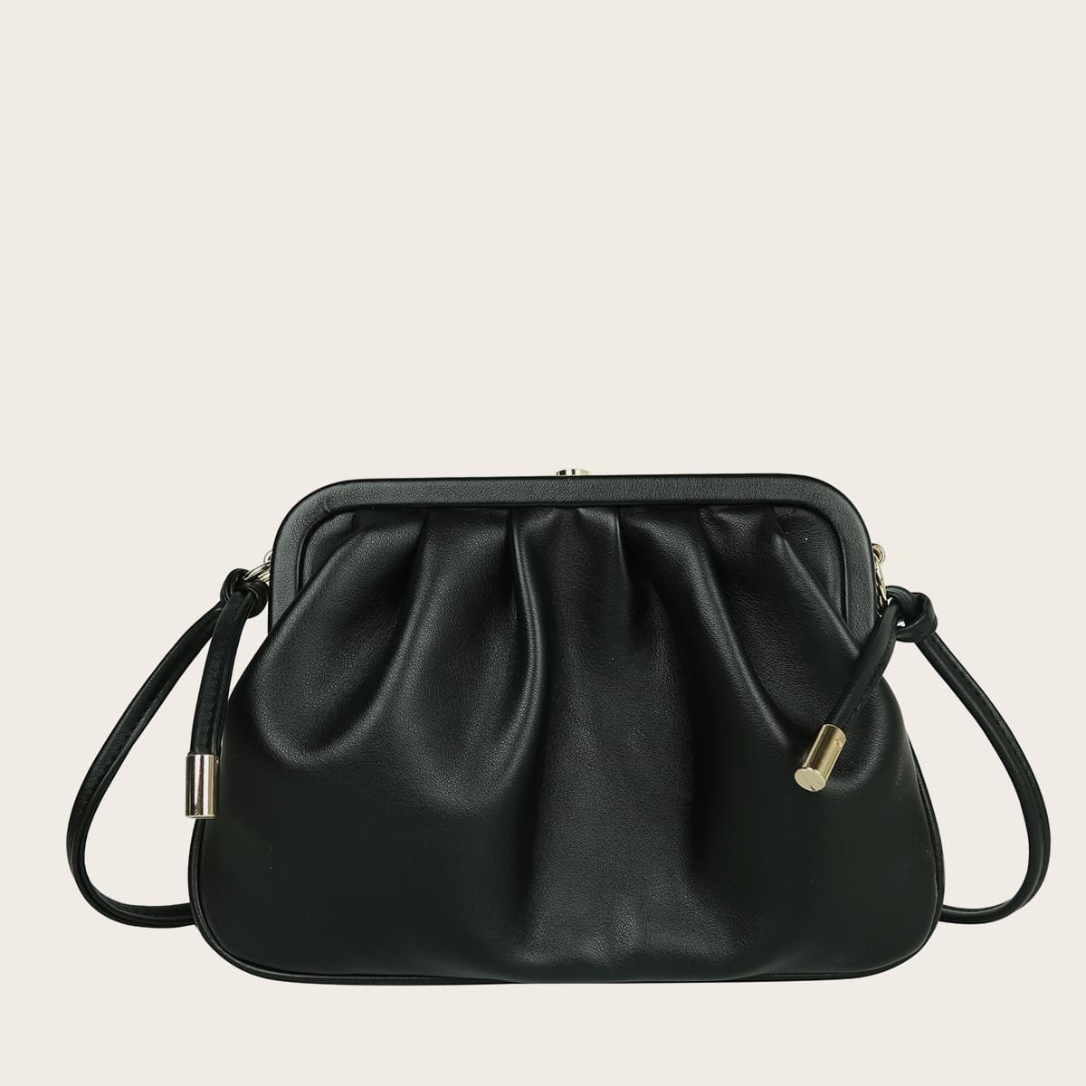 

Clip Top Ruched Clutch Bag, Black