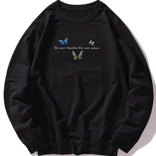 

Men Butterfly And Slogan Graphic Sweatshirt, Black