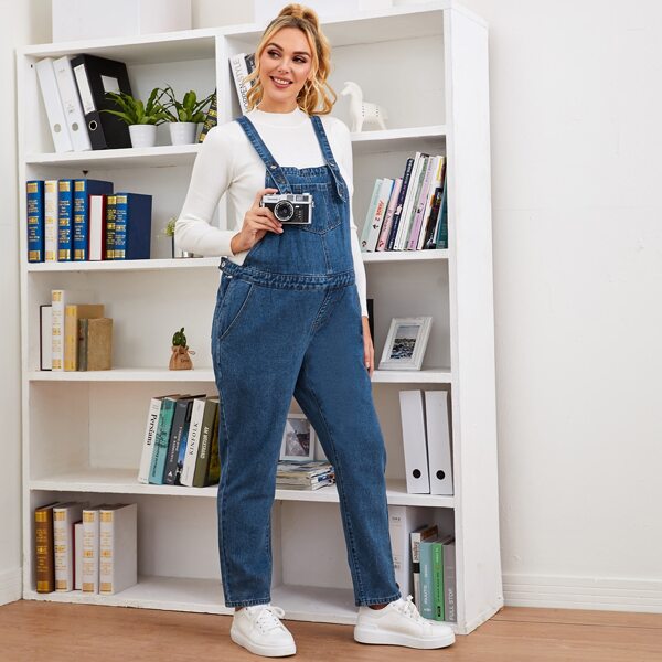 

Maternity Button Front Patch Pocket Denim Overalls, Dark wash