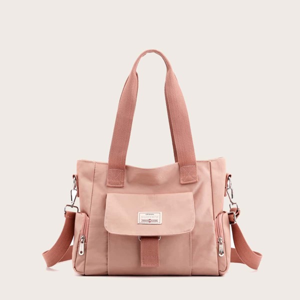 

Letter Patch Tote Bag, Pink