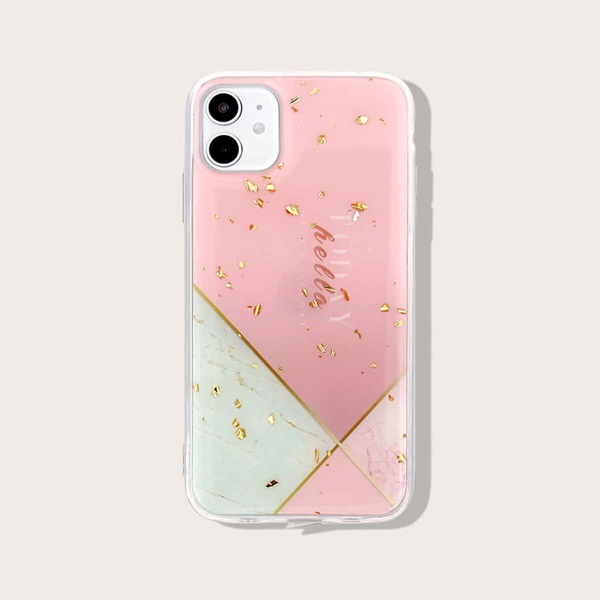 

Чехол для iPhone с геометрическим принтом и декором золотой фольги, Многоцветный