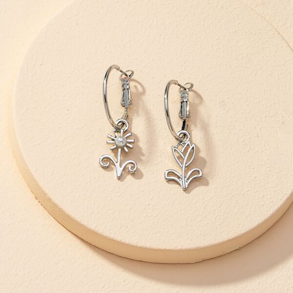 

Flower Charm Drop Earrings, Silver