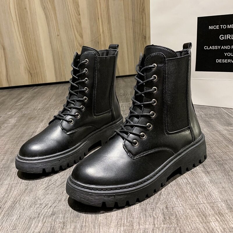 

Lace-up Front Combat Boots, Black