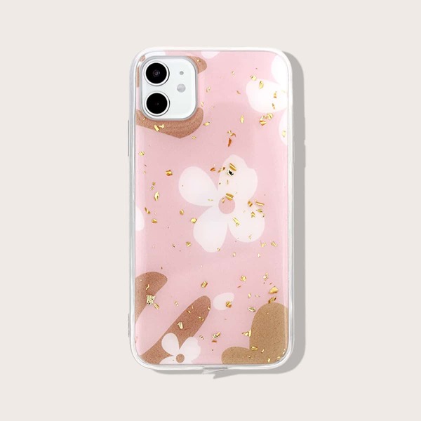 

Чехол для iPhone с принтом цветка и декором золотой фольги, Многоцветный