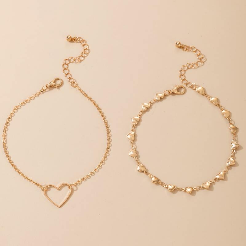 

2pcs Heart Chain Anklet, Gold