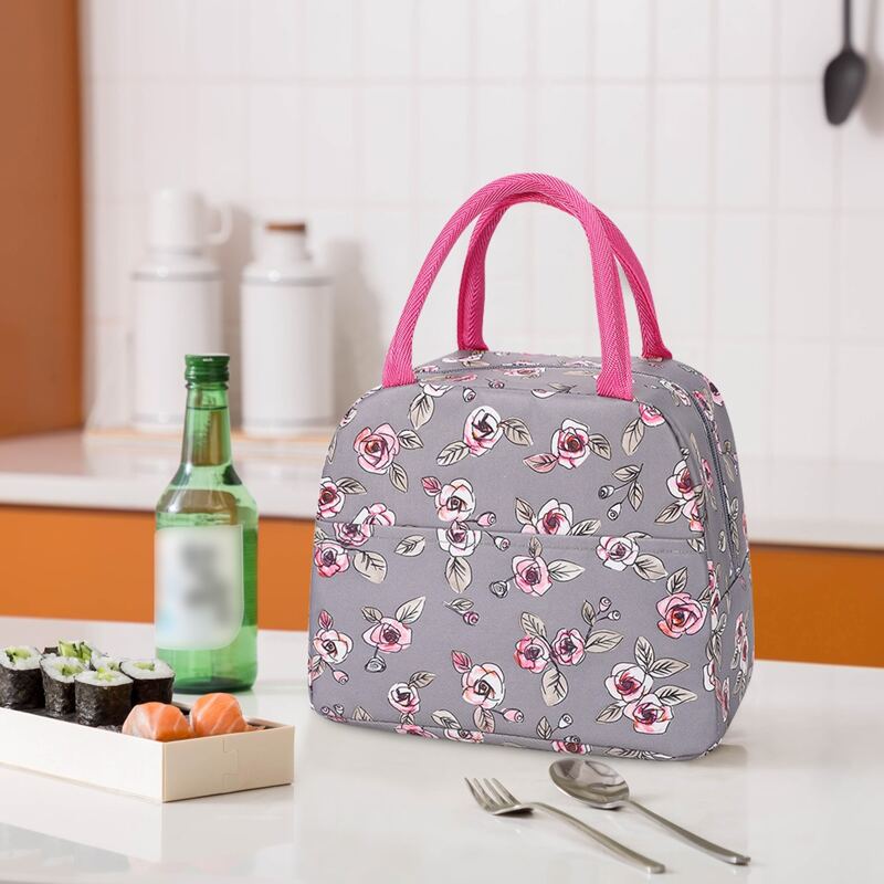 

Flower Print Insulation Lunch Bag, Dusty purple