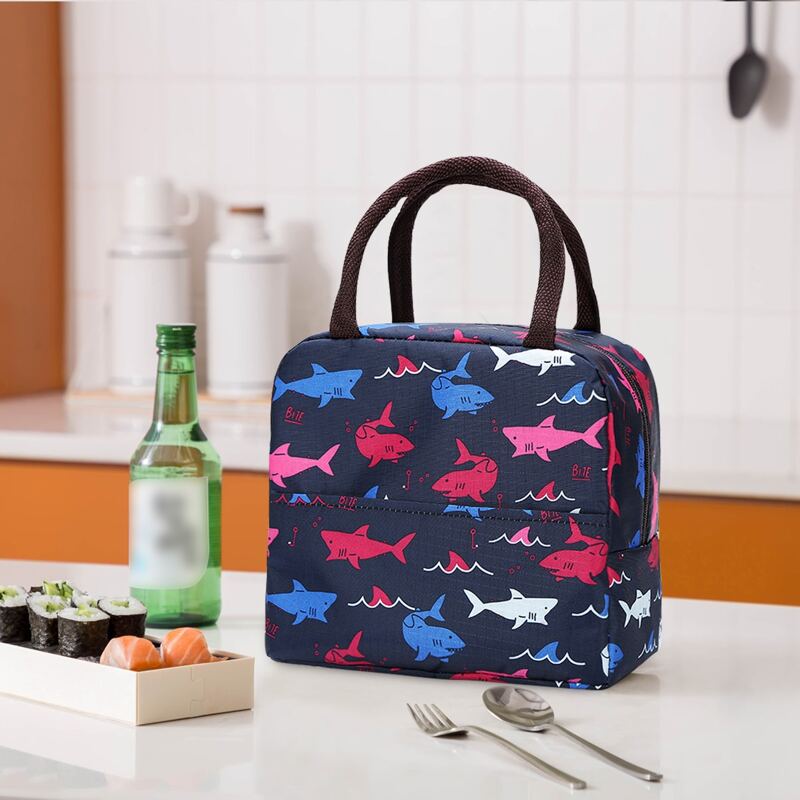 

Cartoon Shark Print Insulation Lunch Bag, Blue