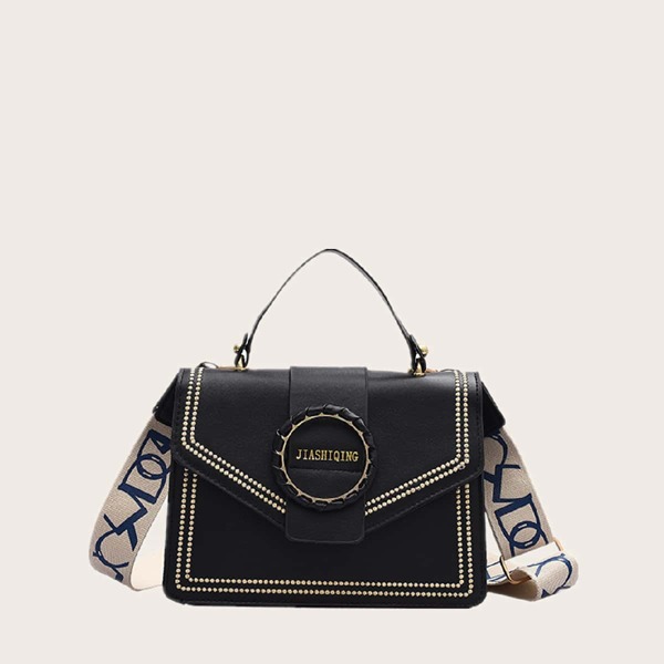 

Guitar Strap Flap Satchel Bag, Black