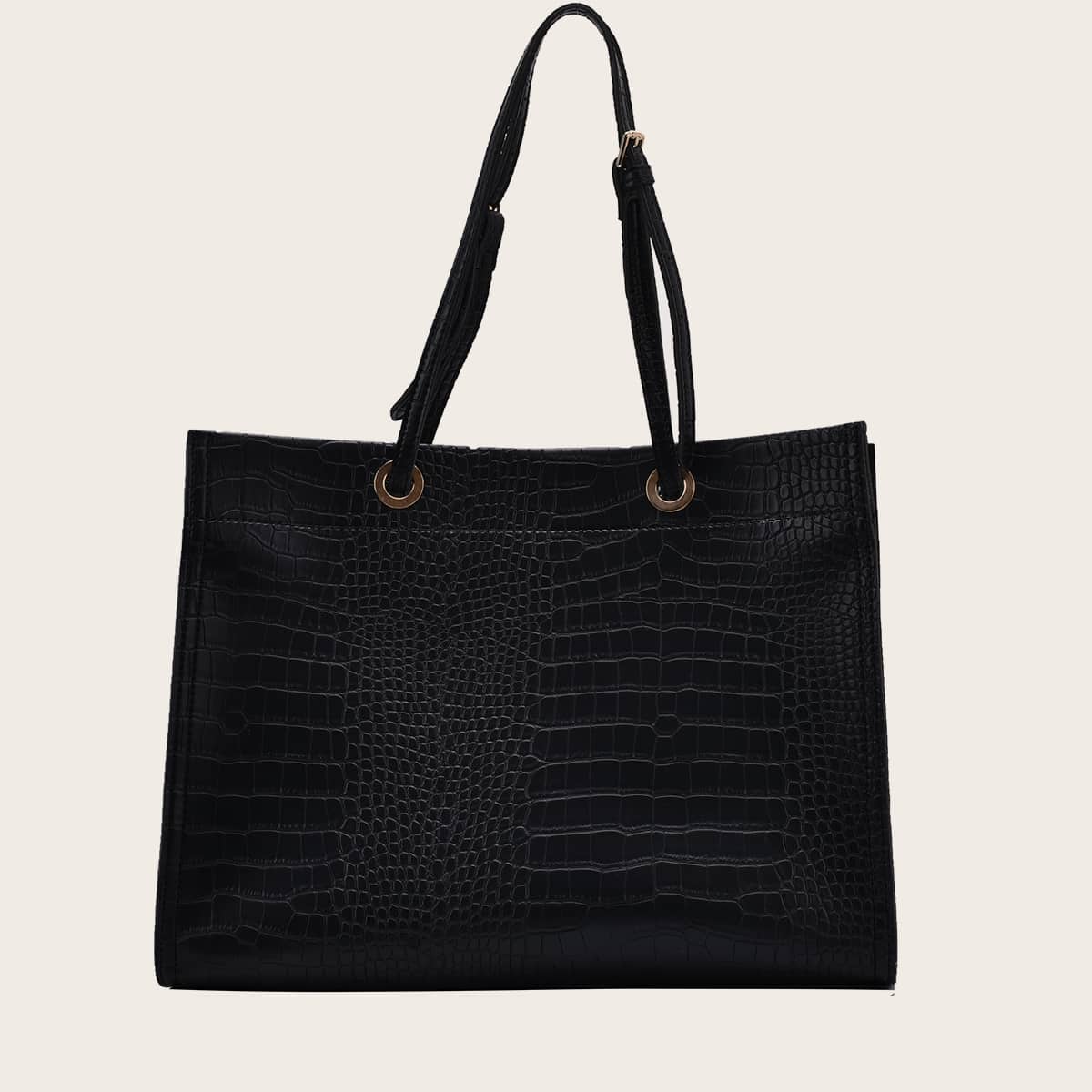 

Croc Embossed Tote Bag, Black