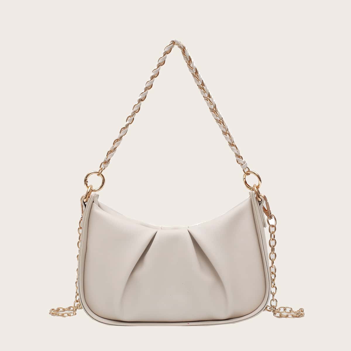 

Ruched Chain Bag, Beige