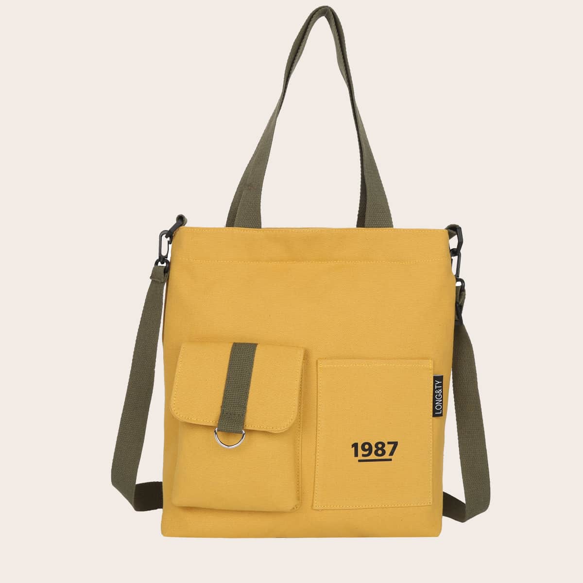 

Pocket Front Canvas Tote Bag, Yellow