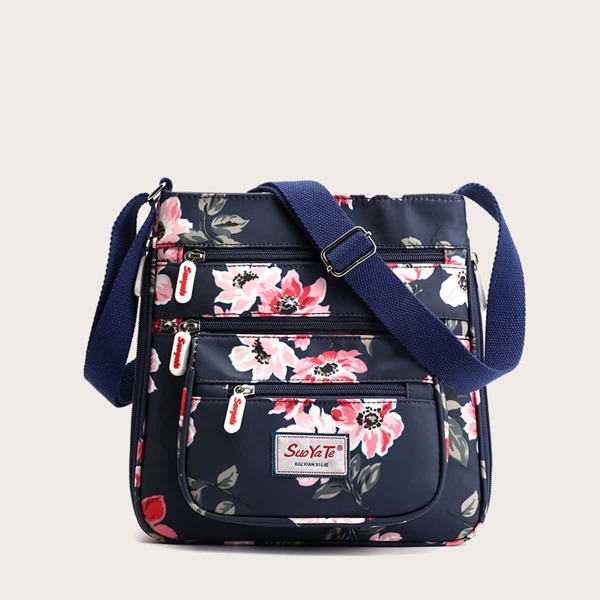 

Floral Pattern Crossbody Bag, Blue