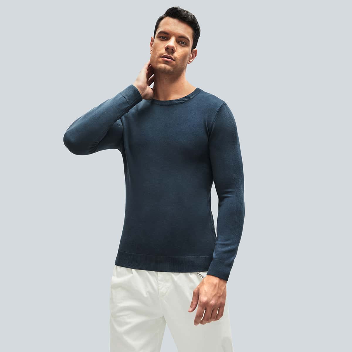 

Guys Solid Crew Neck Sweater, Navy blue