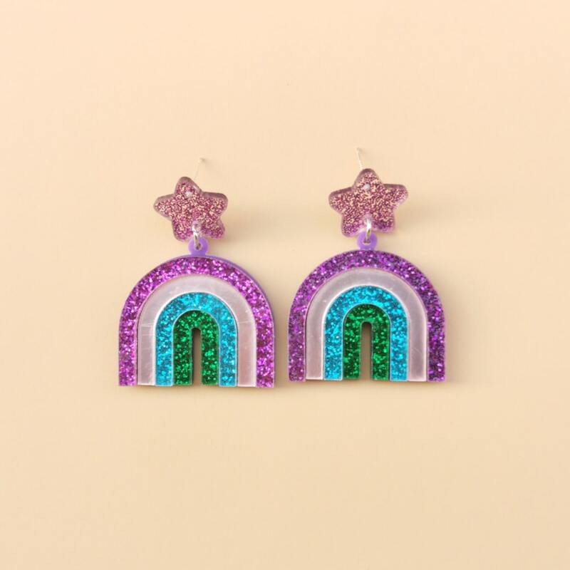 

Glitter Rainbow Drop Earrings, Multicolor