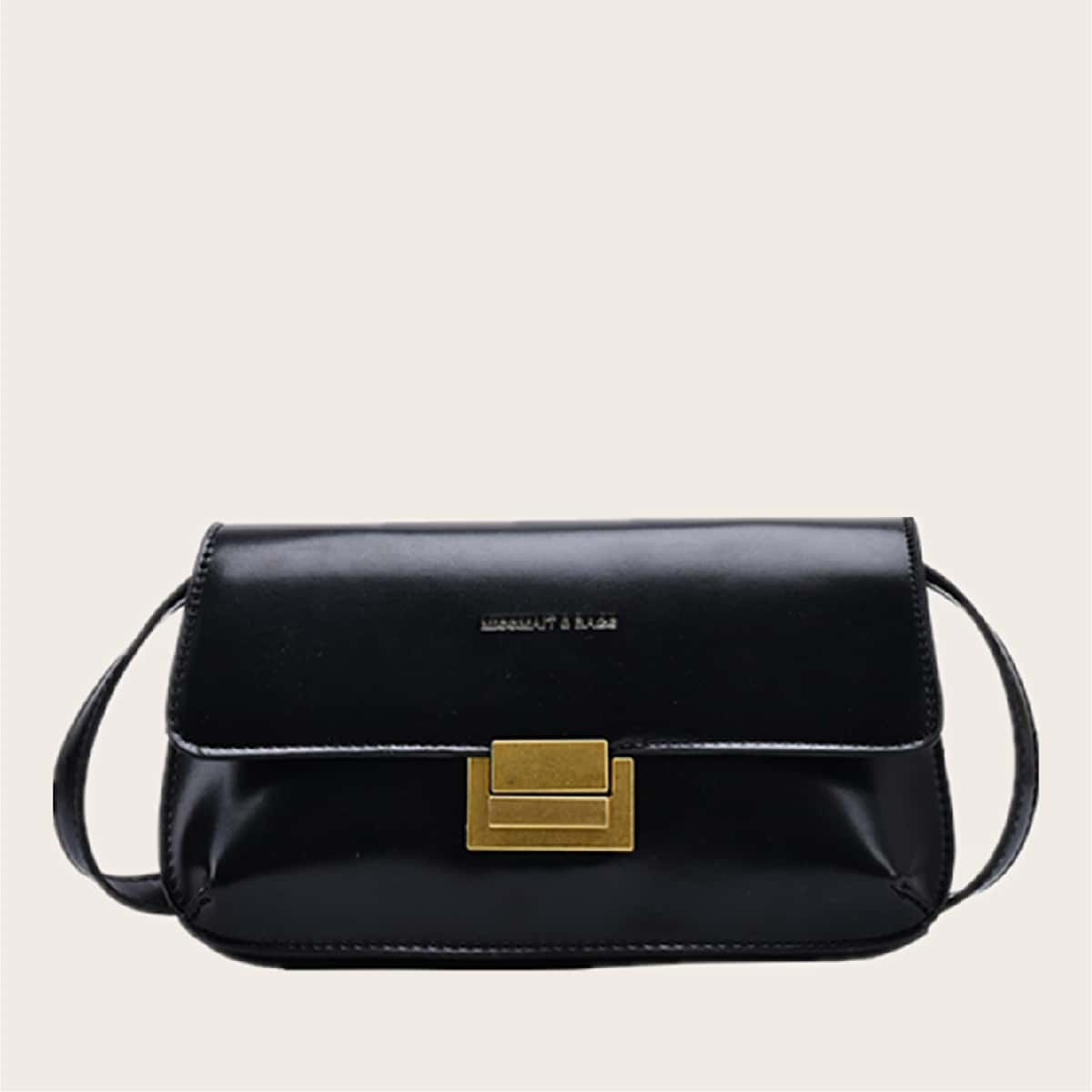 

Metal Lock Flap Crossbody Bag, Black