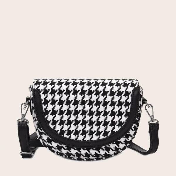 

Girls Houndstooth Saddle Bag, Black
