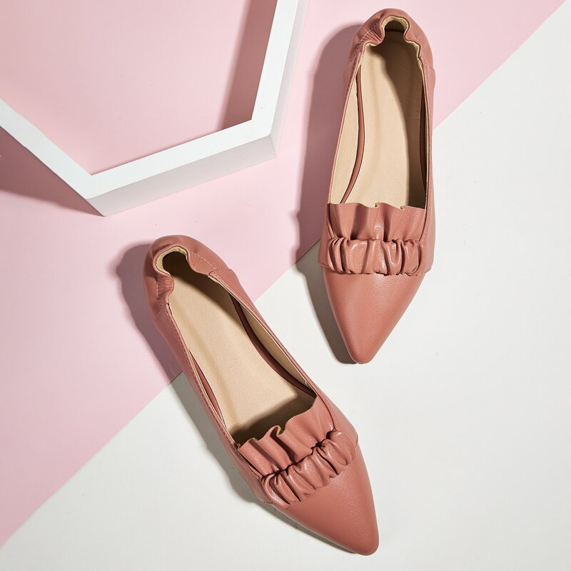 

Point Toe Ruched Decor Ballet Flats, Dusty pink