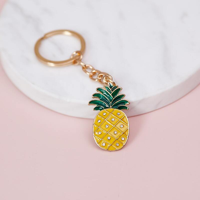 

Rhinestone Decor Pineapple Charm Keychain, Yellow