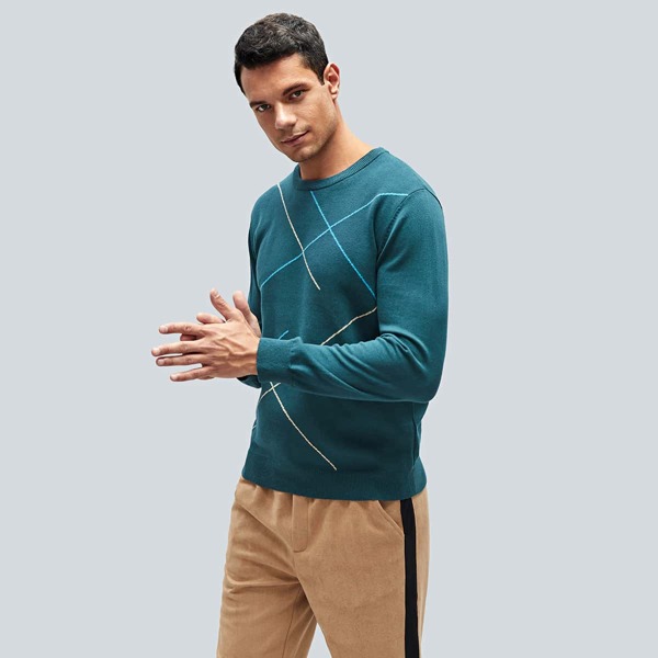 

Men Geo Pattern Sweater, Teal blue