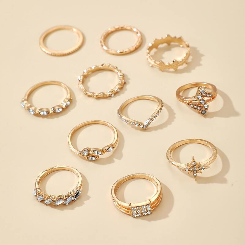 

11pcs Rhinestone Ring, Gold