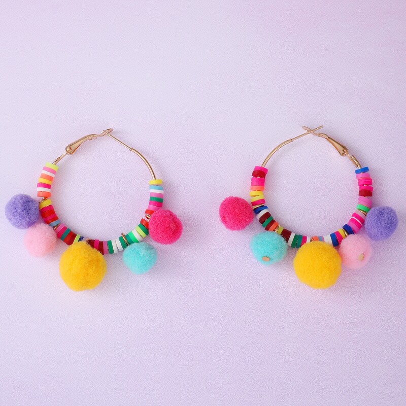 

Pom Pom Hoop Earrings, Multicolor