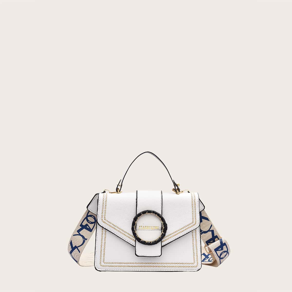 

Embroidered Detail Satchel Bag, White