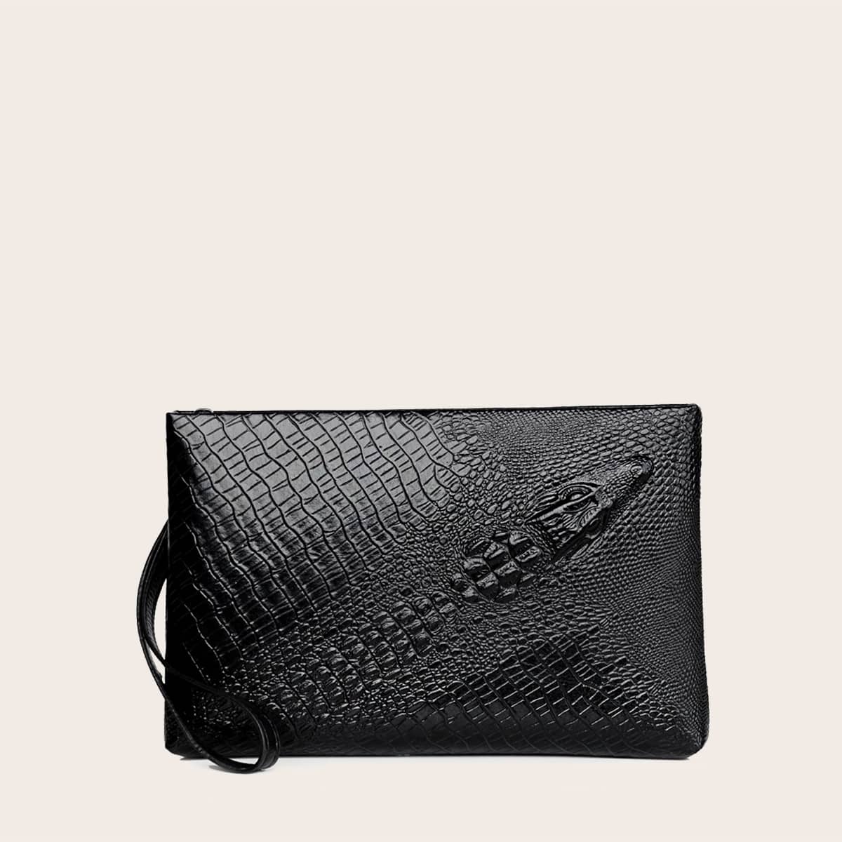 

Croc Embossed Clutch Bag, Black