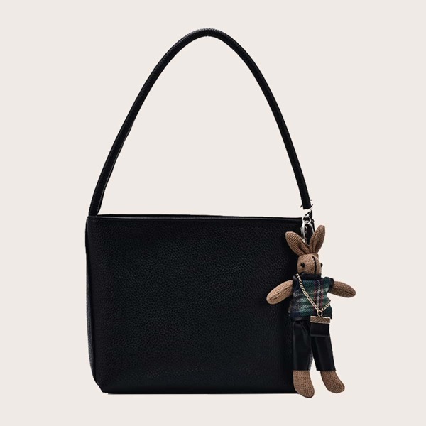 

Minimalist Shoulder Bag With Toy Charm, Black