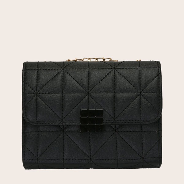 

Quilted Chain Crossbody Bag, Black