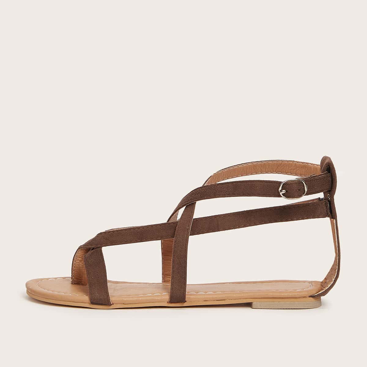 

Toe Post Strappy Flat Sandals, Coffee brown
